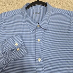 Rhone Commuter Button Up Shirt Mens Large Classic Fit Performance Stretch Blue